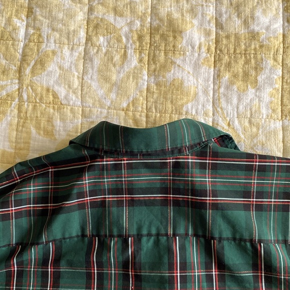 Beautiful tartan 3/4 sleeve button down shirt with gold thread XL EUC HOLIDAY - Picture 6 of 16